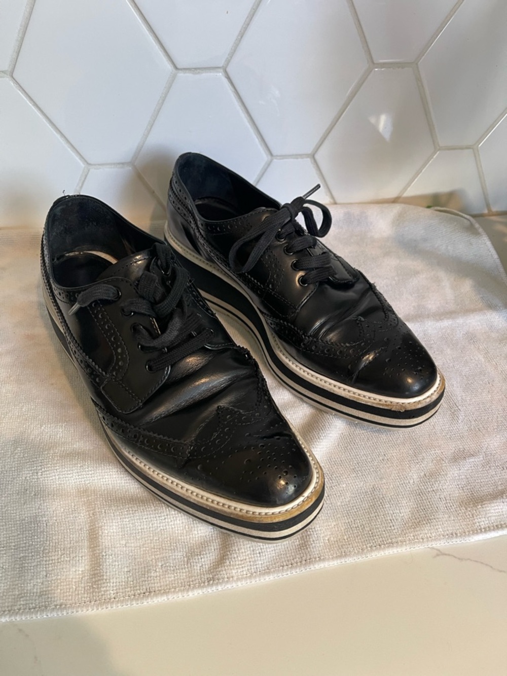 Prada Black Leather Brogue Oxfords - Picture 14 of 16